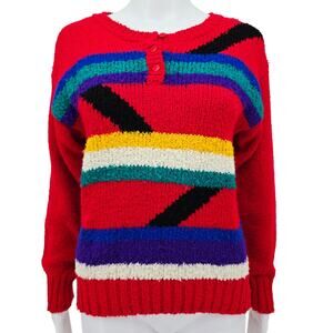 Vinatge 80's Colorblock Crewneck Sweater Red S